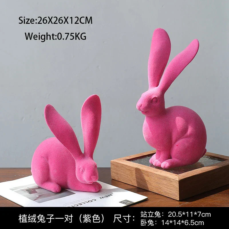 DecorBites™ Abstract Rabbit Figurines: Flocking Bunny Resin Art Decor Ornaments