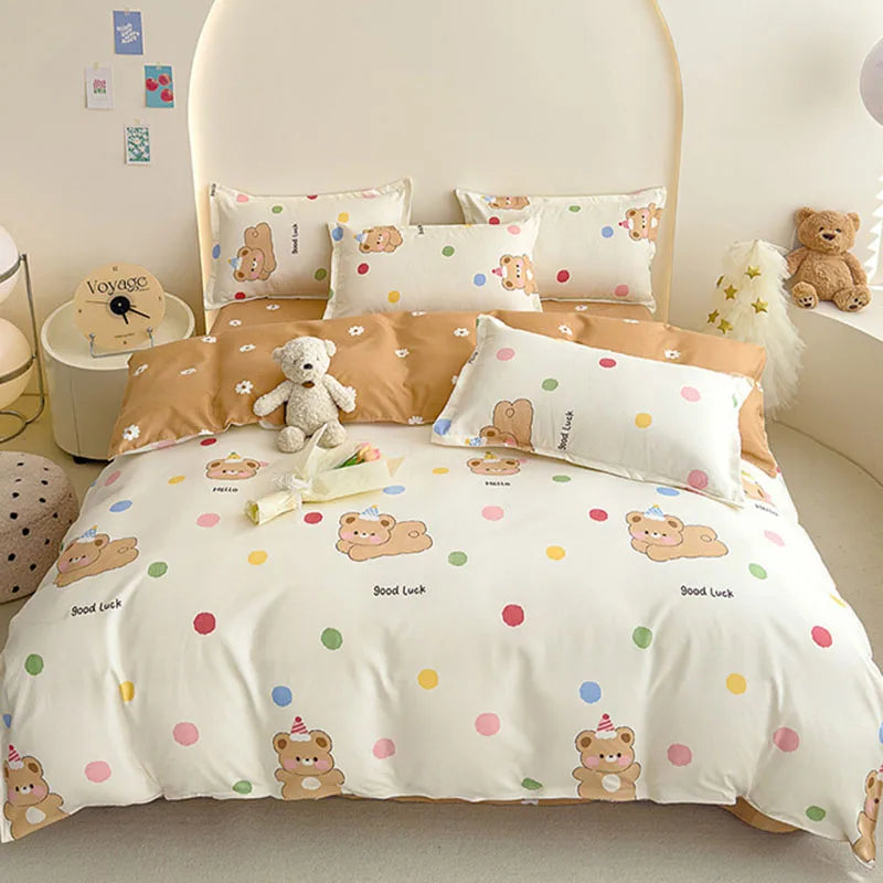 DecorBites™ Cotton Printed Bedding Set: Thick & Cozy Single Bedclothes for Adults & Kids