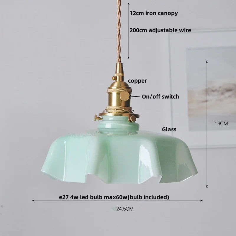 DecorBites™ مصباح معلق زجاجي بتصميم زهرة خضراء - مصباح تعليق حديث للمطابخ والحانات والمطاعم