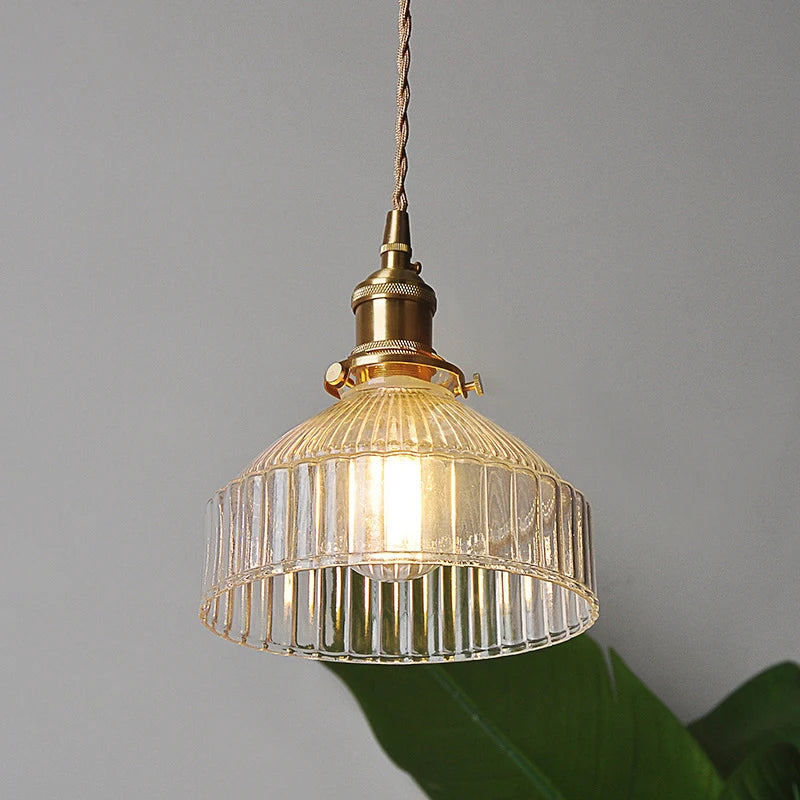 Japanese Pastoral Glass Pendant Light With Copper Accents