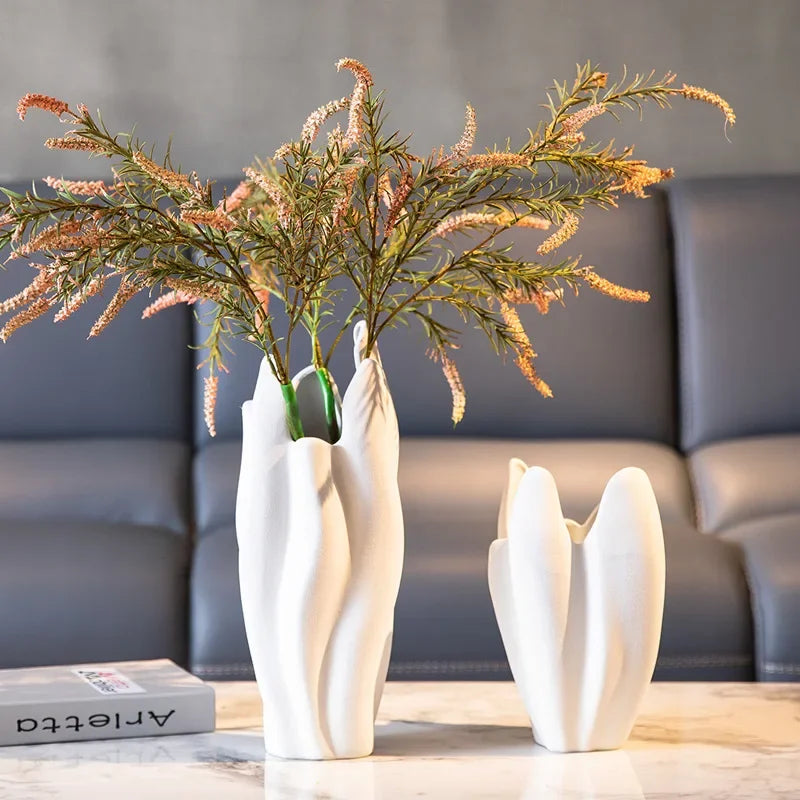 DecorBites™ Irregular Pleated Ceramic Vase for Home Decoration and Floral Arrangement