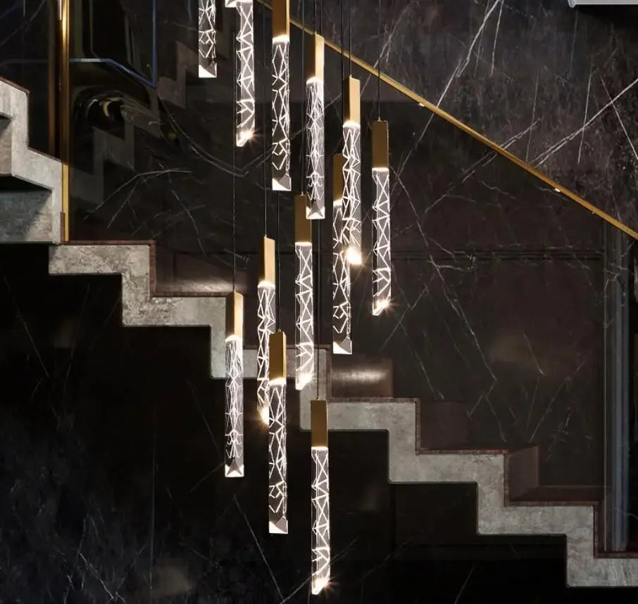DecorBites™ ثريا ذهبية كريستال LED لغرفة المعيشة الحديثة في الدور العلوي/السلالم