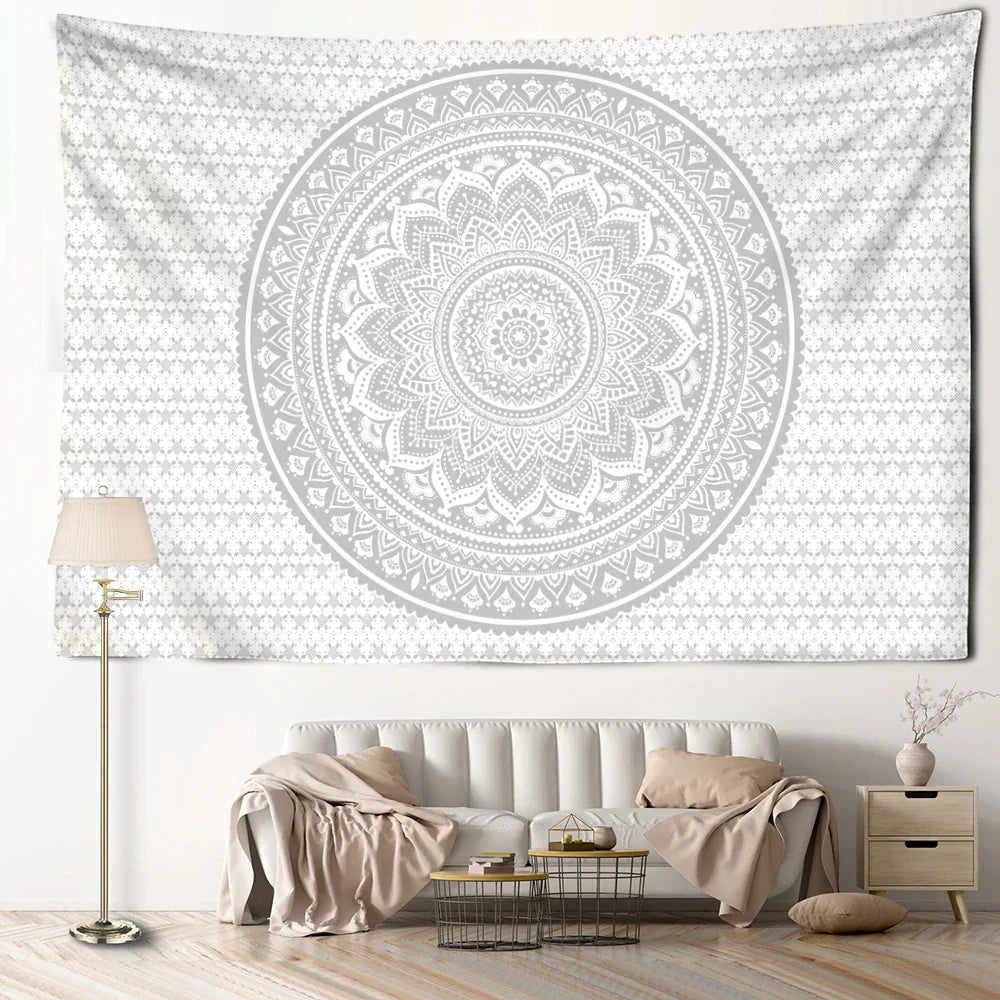 DecorBites™ نسيج جداري ماندالا رمادي فن الهيبيز المخدر لتزيين المنزل الجمالي