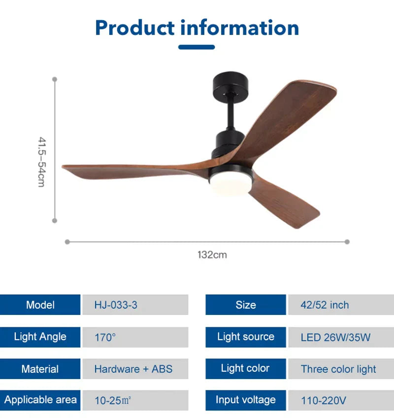 DecorBites™ 42/52" DC Ceiling Fan with 3 ABS Blades, 35W Motor, 18W LED Light, Remote Control