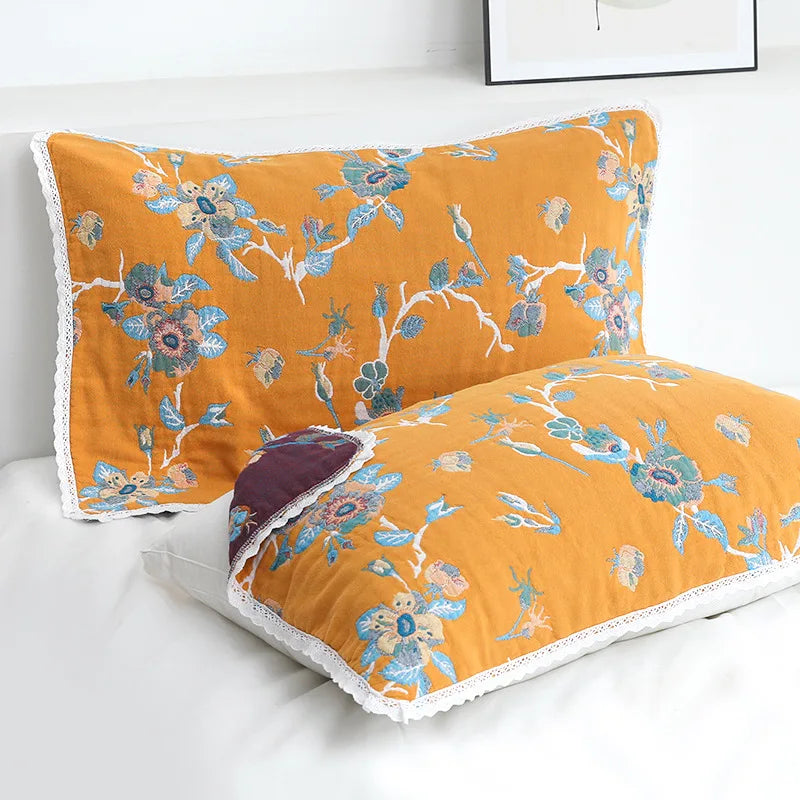 DecorBites™ منشفة وسادة بحواف من الدانتيل - جاكار مصبوغ بخيوط على الوجهين - 52*75 سم - شاش قطني بخمس طبقات