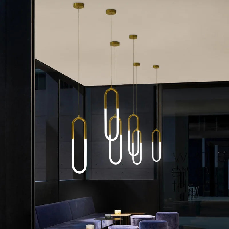 مصباح متدلي LED ذهبي أسود DecorBites™: رأس واحد/مزدوج، مصباح معلق بخط طويل