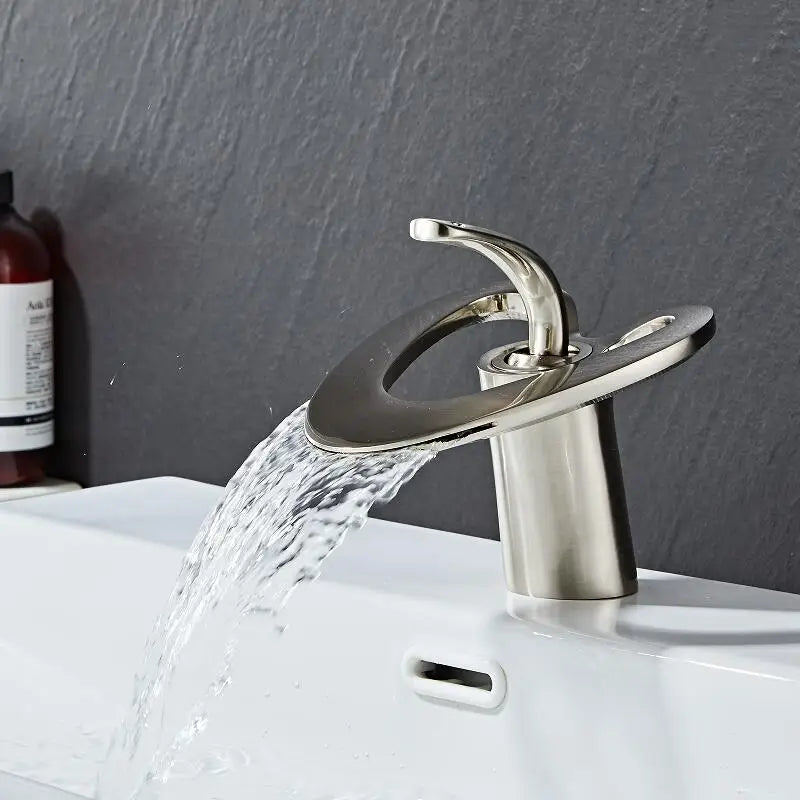DecorBites™ Golden/White Basin Faucet: Black Brass Waterfall Sink Mixer Tap, Hot & Cold.
