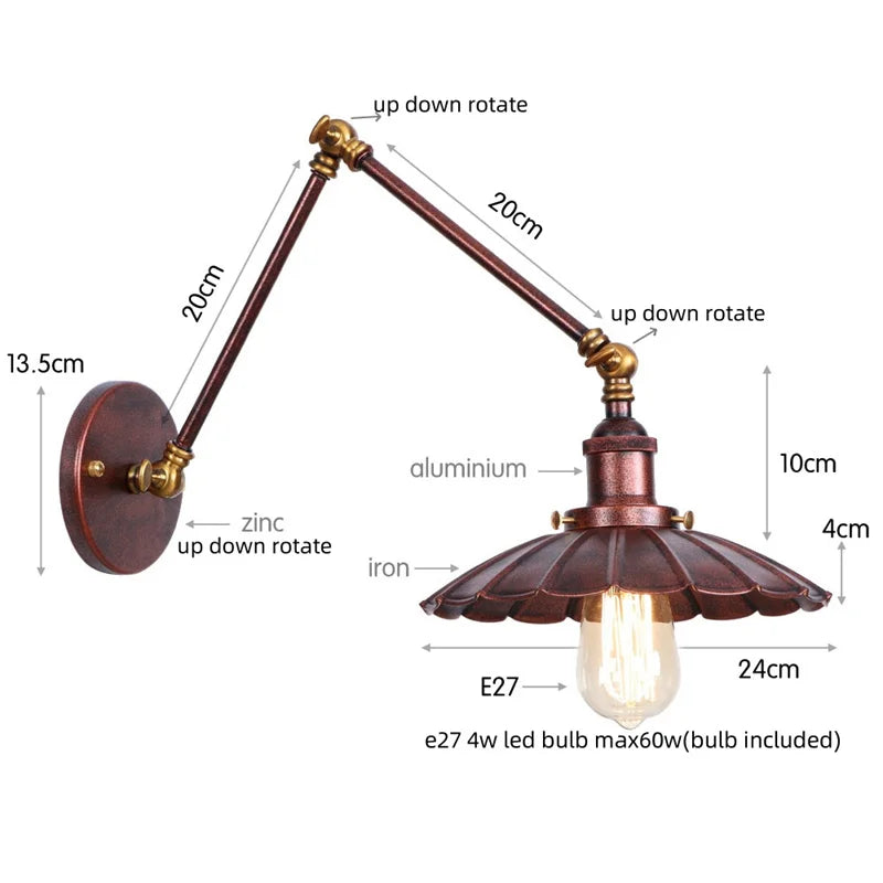 مصباح حائط DecorBites™ Gold Industrial LED مع مفتاح سحب بسلسلة لديكور المنزل