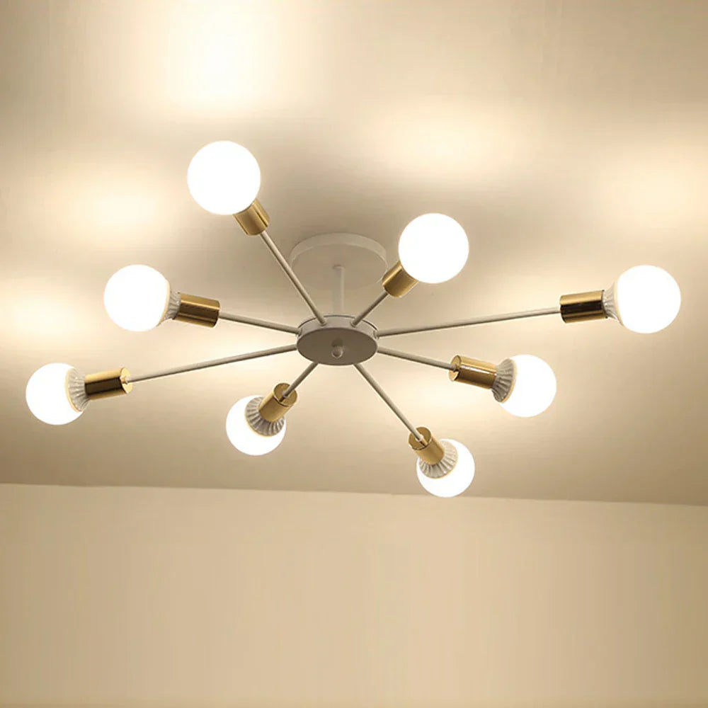 DecorBites™ Industrial Rod Iron Wood Sputnik Chandelier Ceiling Lamp LED E27 Home Lighting