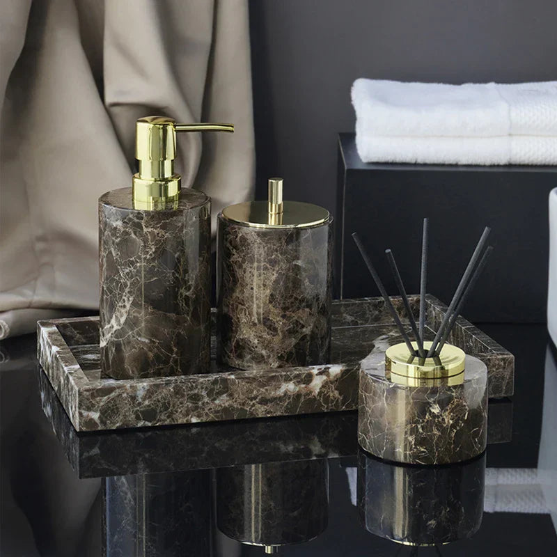 مجموعة حمام رخام إمبرادور دارك من DecorBites™ مع إكسسوارات فاخرة
