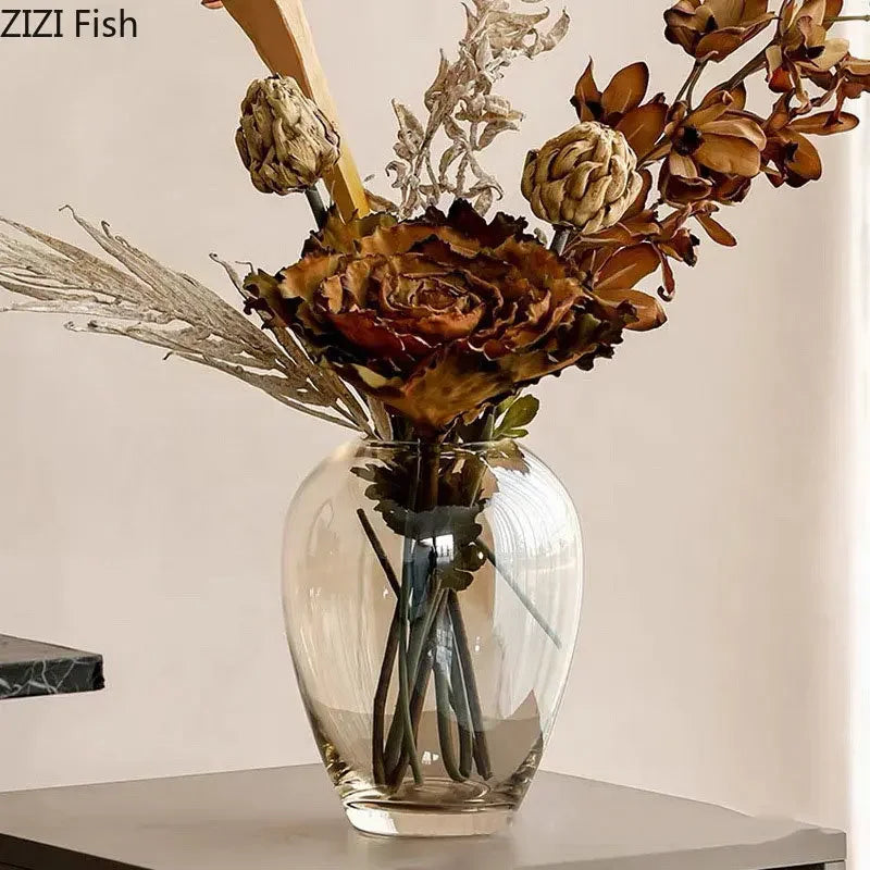 DecorBites™ Amber Glass Vase Transparent Hydroponics Flower Pot Modern Home Decor