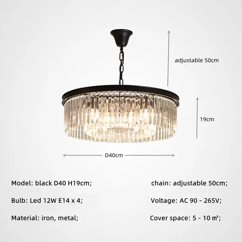 DecorBites™ مصابيح متدلية كريستالية ذهبية وسوداء معدنية، ثريات LED معلقة
