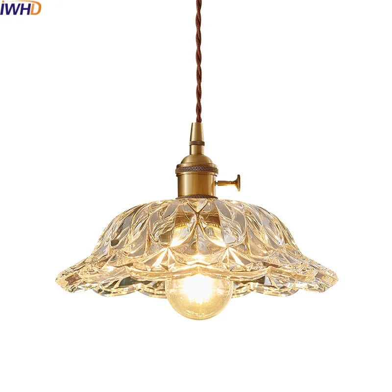مصباح تعليق LED من DecorBites™ بتصميم ياباني، مصابيح تعليق زجاجية نحاسية