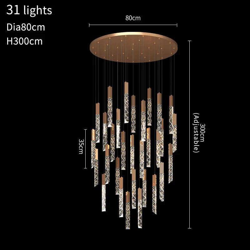 DecorBites™ Crystal LED Chandelier: Modern Luxury Staircase & Living Room Hanging Lamp