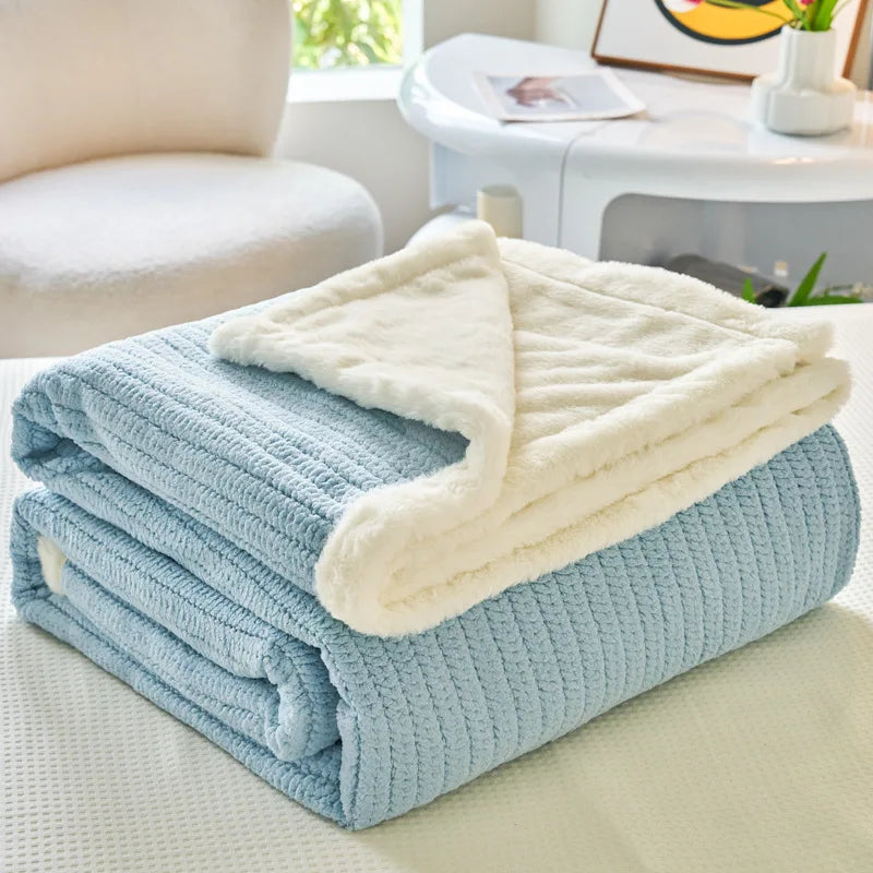 DecorBites™ Cozy Faux Rabbit Fur Blanket, Soft Fluffy Quilt for Single, Anti-Static Warm Throw
