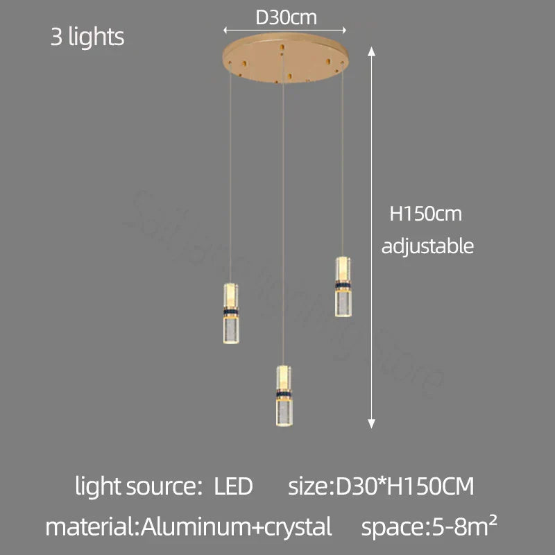 DecorBites™ Crystal Columnar Chandelier Stair Light for Home, Restaurant, Bar, and Villa