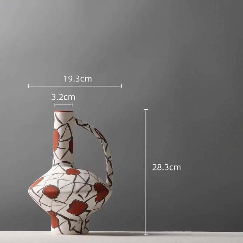 DecorBites™ Geometric Graffiti Ceramic Vase with Handles for Home Decor and Floral Arrangements.