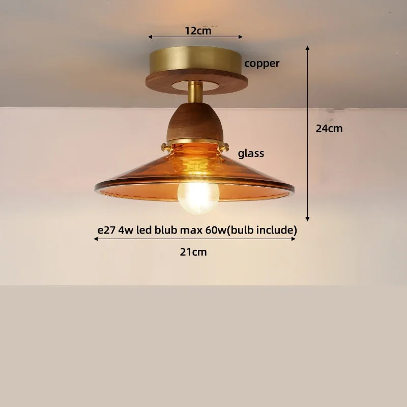 DecorBites™ Amber Ice Crack Glass Wood Ceiling Light - Nordic Modern LED Fixture