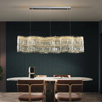 Modern Linear Crystal Pendant Light In Brushed Stainless
