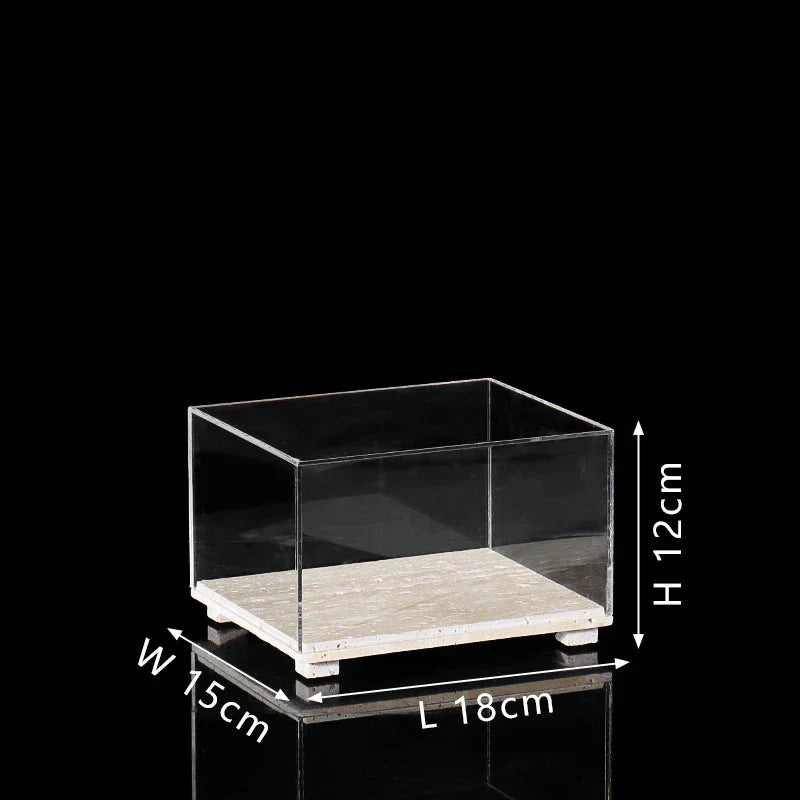 Acrylic Display Case on Travertine Base by DecorBites™ for Collectibles, Figurines, Desserts