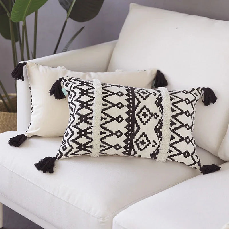 DecorBites™ Geometric Tufted Cotton Woven Cushion Cover 45x45cm for Home Sofa Bed Decor