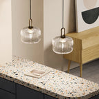 Japanese Glass Pendant Light With Iron Accents