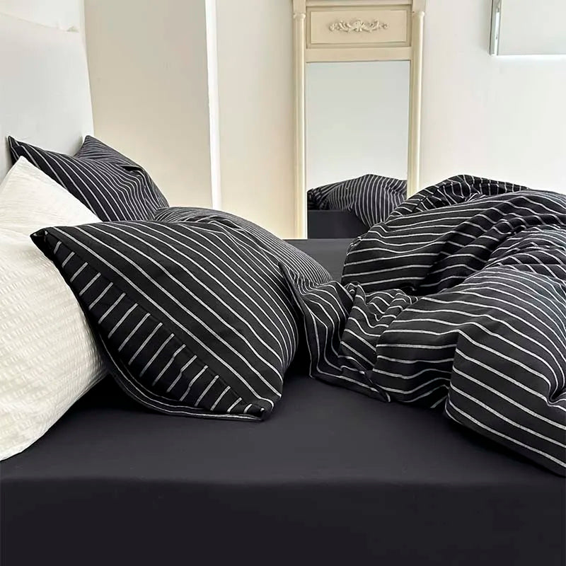 100% Cotton Black Stripe Duvet Cover Set in Various Sizes by DecorBites™