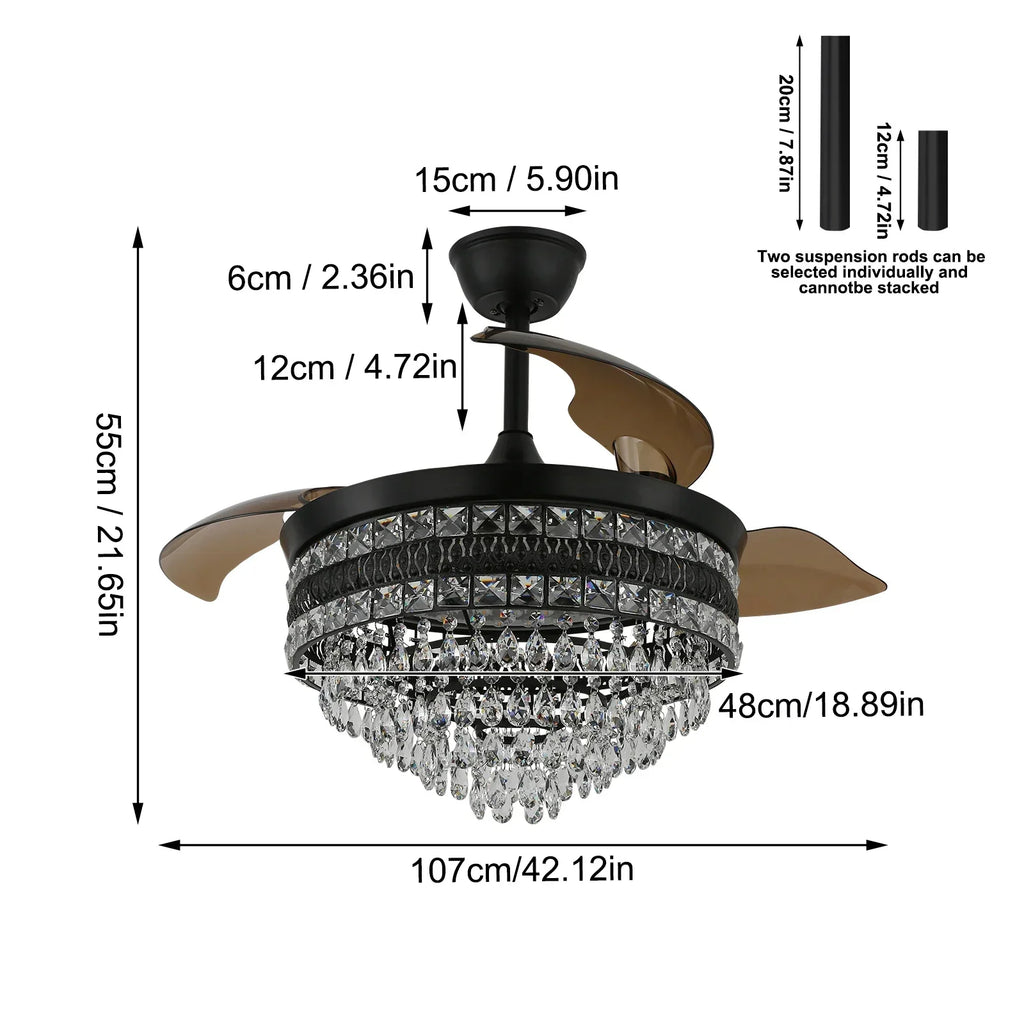 DecorBites™ Gold Smart Ceiling Fan Chandelier with LED Lights, 6 Speeds, 3 Heads