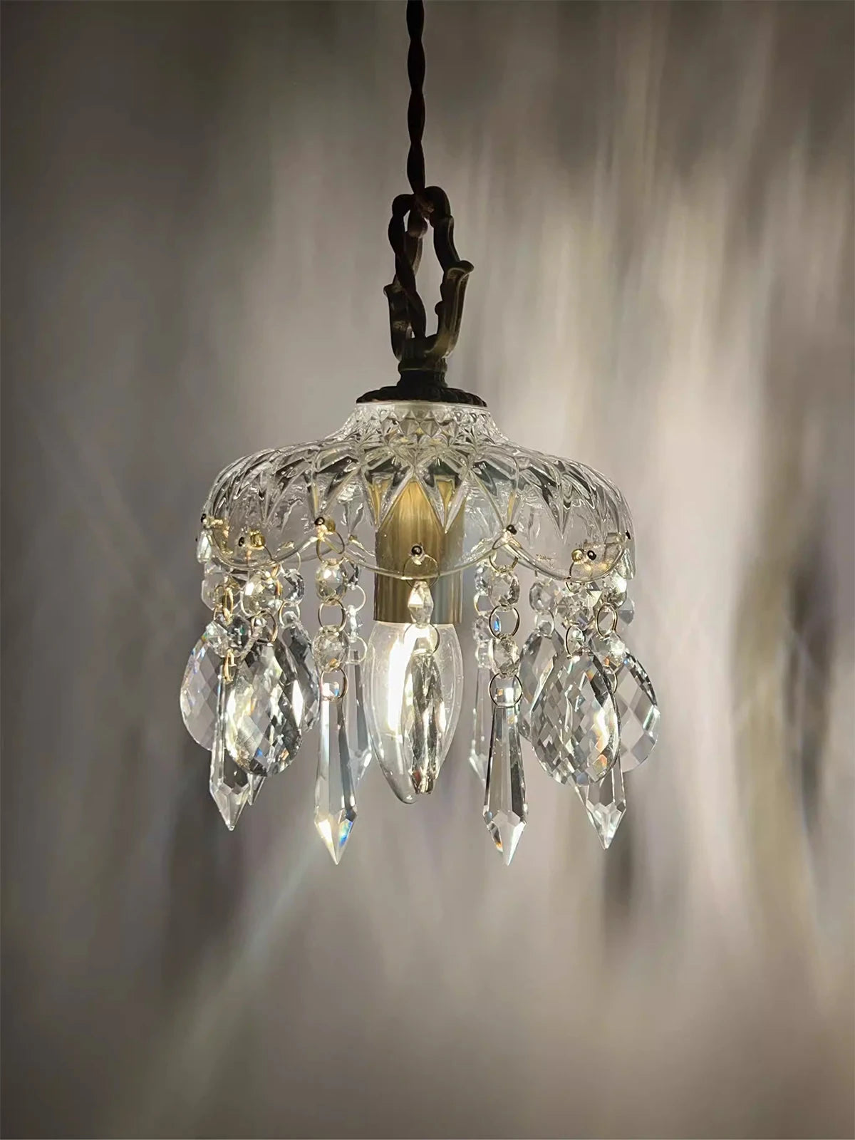 Vintage Green Glass Pendant Light With Brass Details