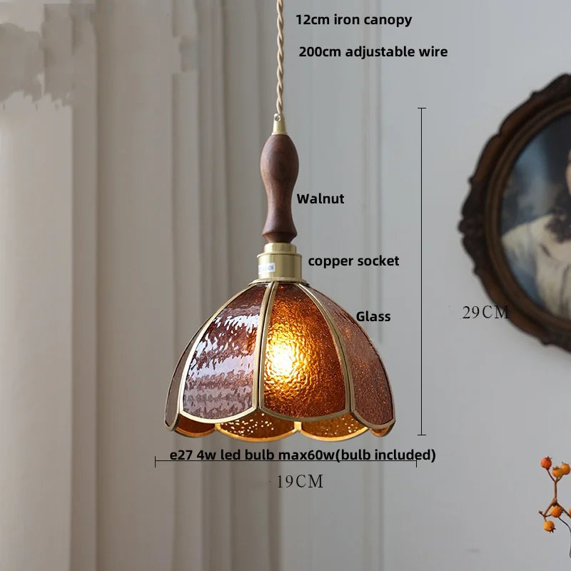 DecorBites™ LED Wood Walnut & Green Glass Pendant Light - Nordic Modern Style