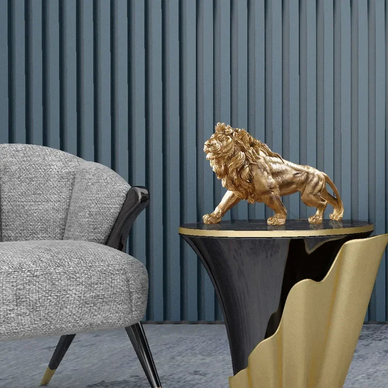 DecorBites™ Golden Lion King Resin Statue Ornament for Home Office Desktop Decoration