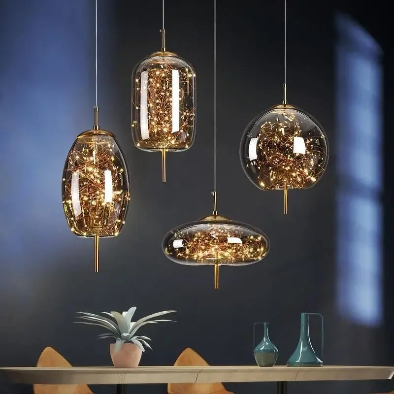DecorBites™ مصابيح قلادة زجاجية: ثريا سقف LED عصرية لغرفة النوم والحمام