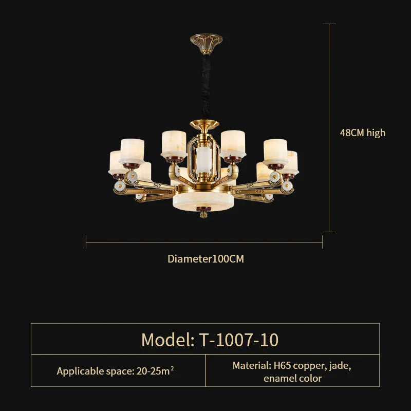 DecorBites™ All Copper Jade Chandelier, Modern Chinese Style for Living Room, Bedroom, Dining Room.