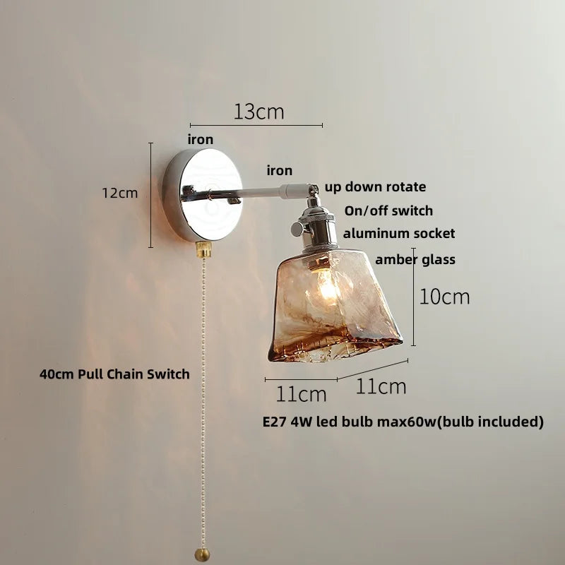 DecorBites™ Clear Glass LED Wall Lamp Pull Chain Switch Modern Up Down Rotatable Stair Light Fixtures