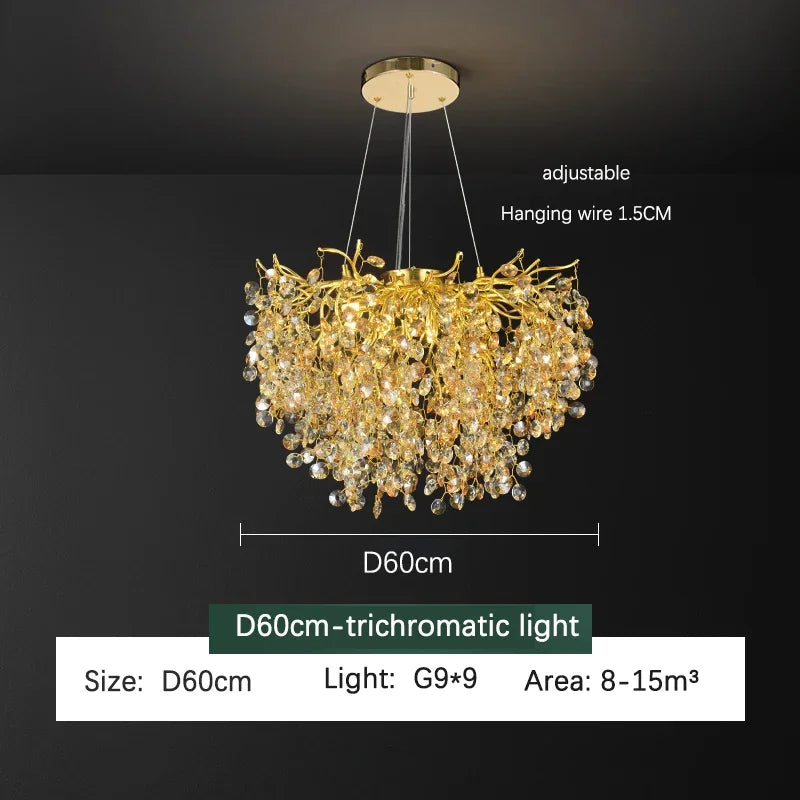 ثريا سقف كريستالية LED ذهبية من DecorBites™ بتصميم تشعبات - إضاءة فاخرة لغرفة المعيشة
