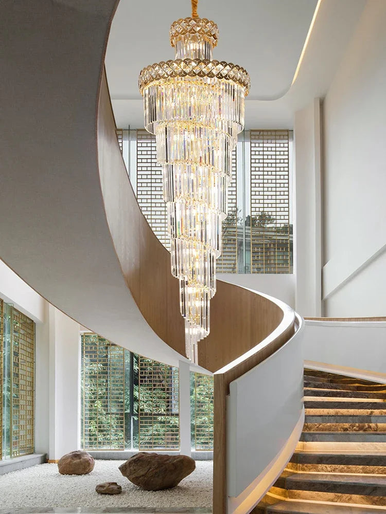 DecorBites™ Gold Stainless Steel Crystal Chandelier Pendant Light for Large Home Decor