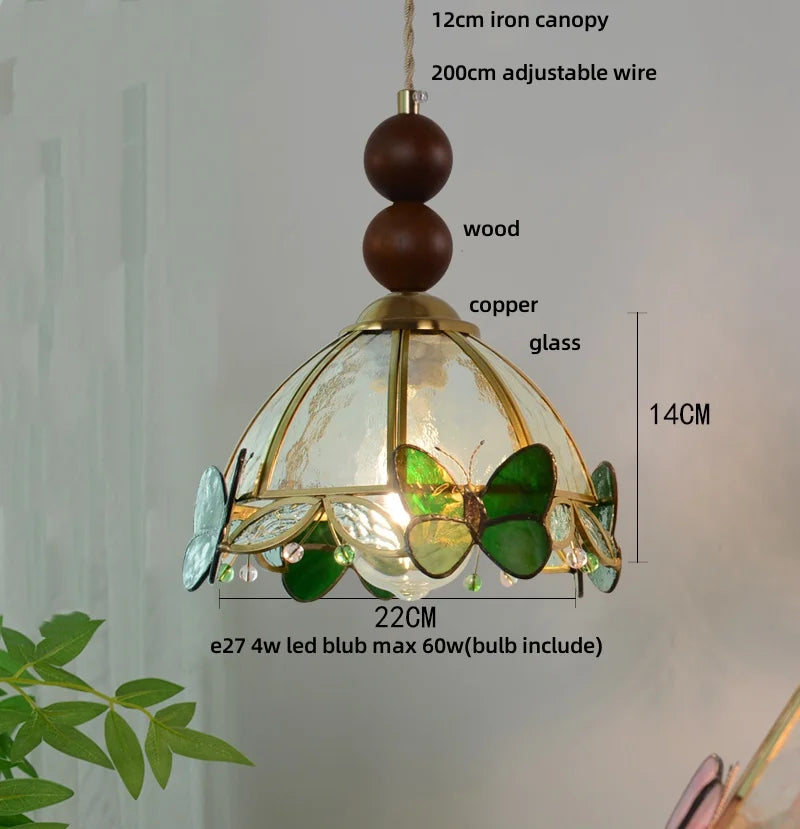 DecorBites™ Clear Glass LED Pendant Light Tiffany Butterfly Hanging Lamp