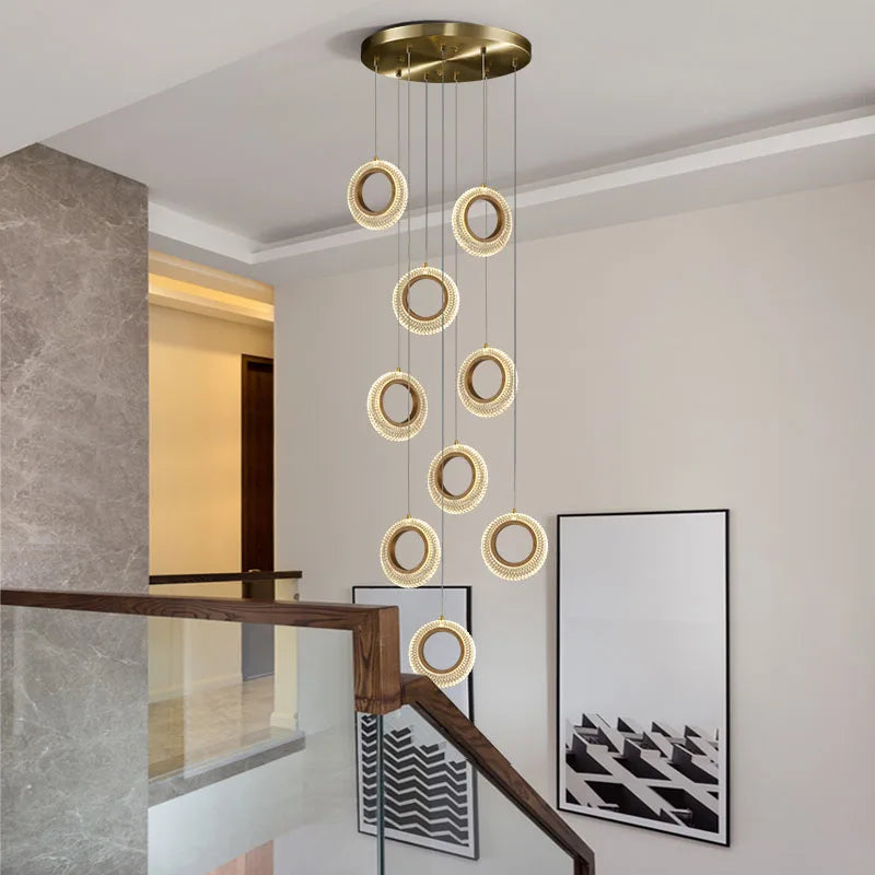 DecorBites™ Crystal Ring LED Chandelier: Modern Gold Kitchen Lighting for Staircase, Simple Indoor Hanging Lamp