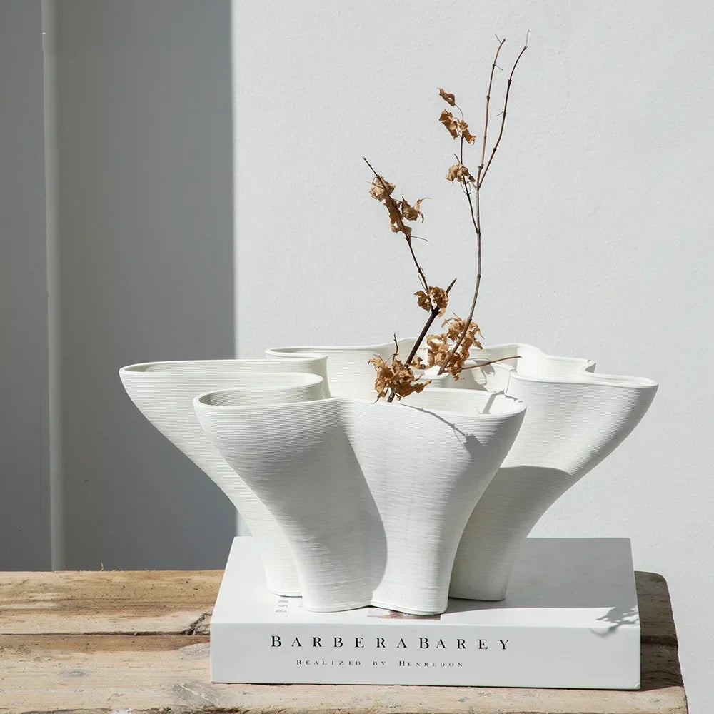 DecorBites™ Geometric Fold Ceramic Vase: Abstract Handicraft Sculpture for Home Decoration