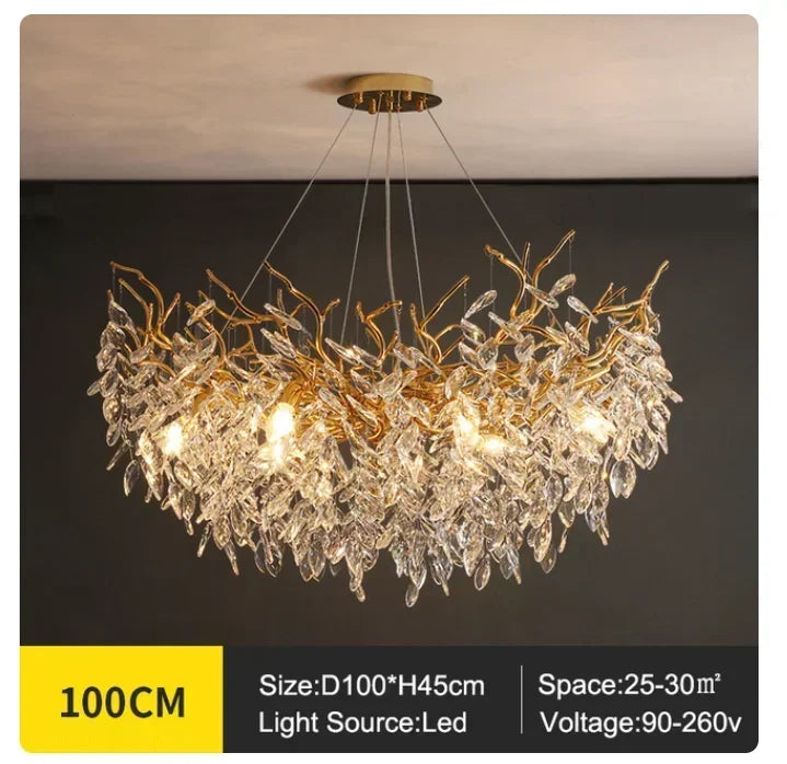 DecorBites™ Golden Branch Ceiling Chandelier with LED Crystal Lights