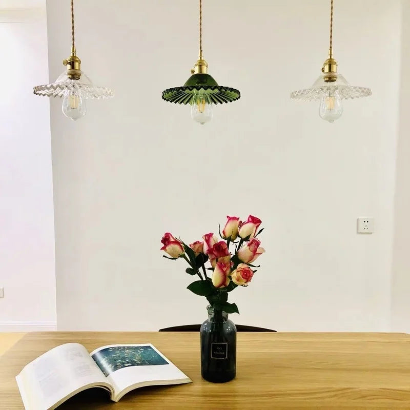 DecorBites™ Green Brass Glass LED Pendant Light for Kitchen Cafe Bar Loft Decoration