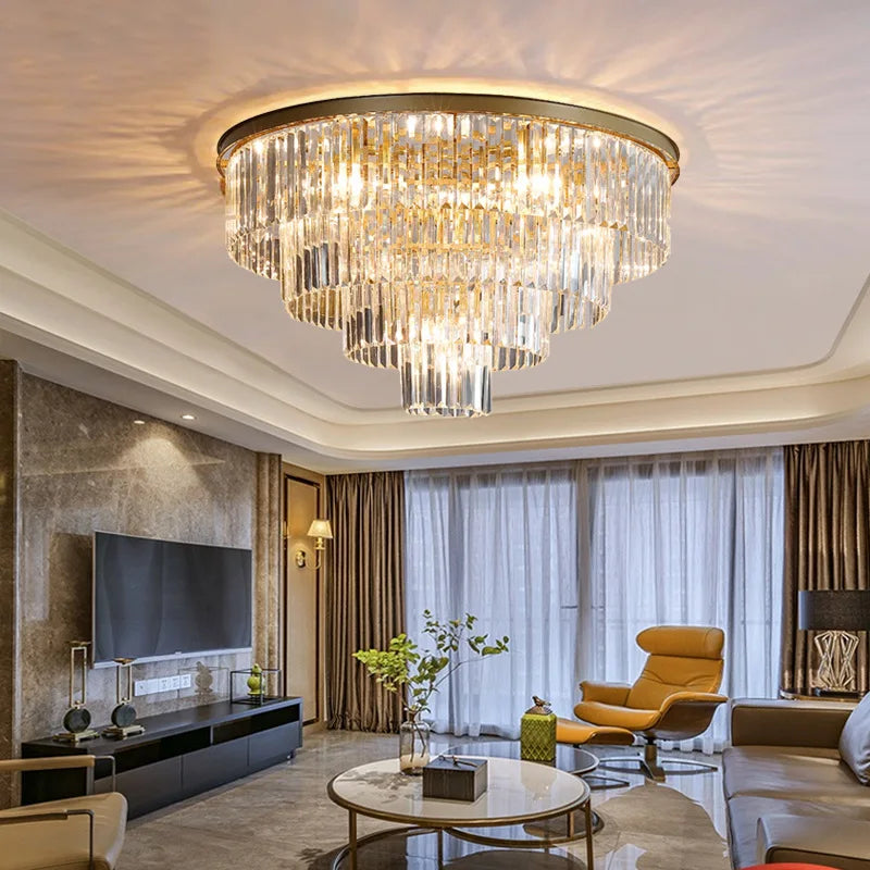 مصابيح سقف كريستالية ذهبية LED من DecorBites™: تجهيزات فاخرة لديكور المنزل