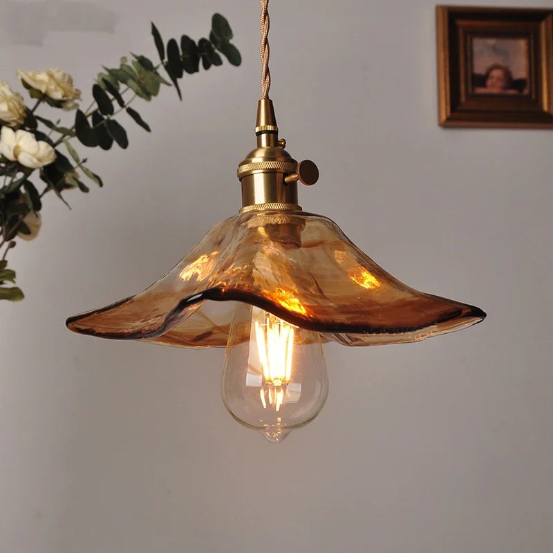 DecorBites™ Amber Glass Pendant Light Fixture with Copper Knob Switch