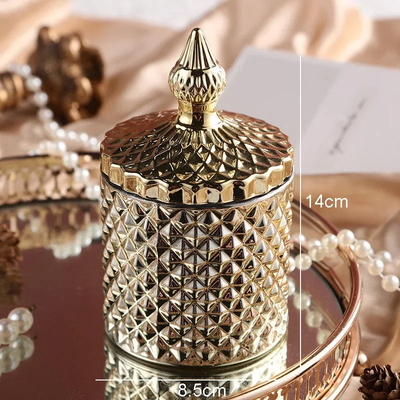 DecorBites™ Gilded Glass Storage Jar with Lid for Candy, Jewelry, and Cosmetics
