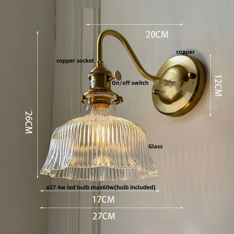 DecorBites™ Green Glass LED Wall Light with Copper Knob Switch for Modern Home Décor