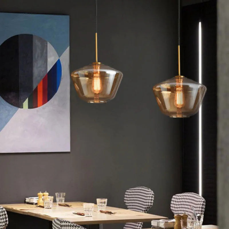 DecorBites™ Gray Amber Glass Pendant Lamp for Home and Office Lighting