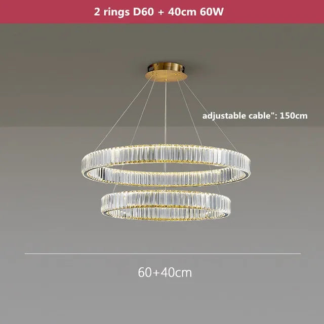 نجفة DecorBites™ الكريستالية المزودة بحلقات LED - تركيبات إضاءة متدلية فاخرة للفلل والسلالم