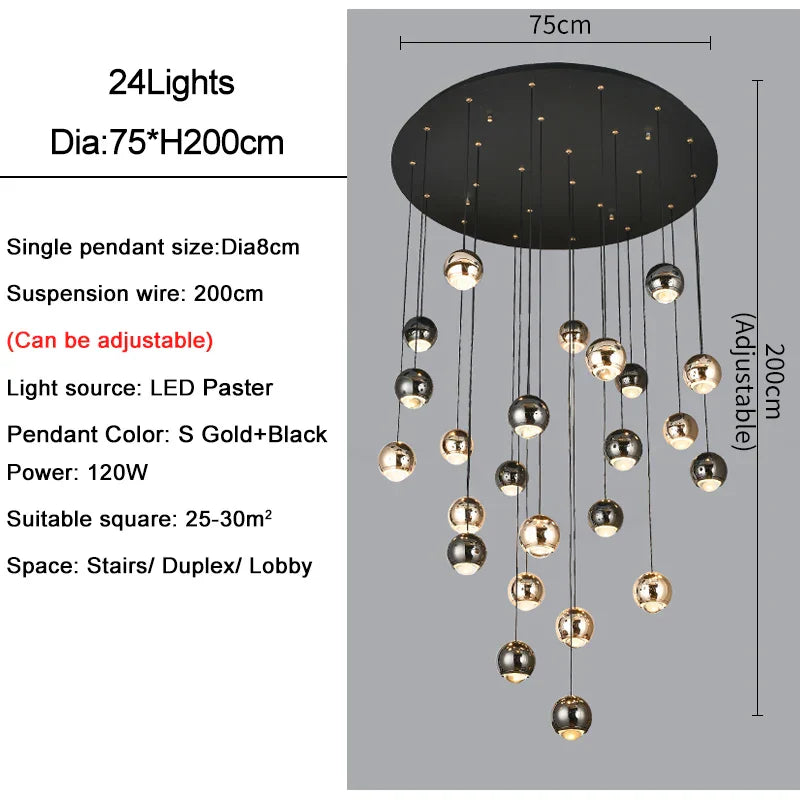 DecorBites™ Crystal Ball Pendant Light for Modern Living Room, Black & Gold Luxury Fixture