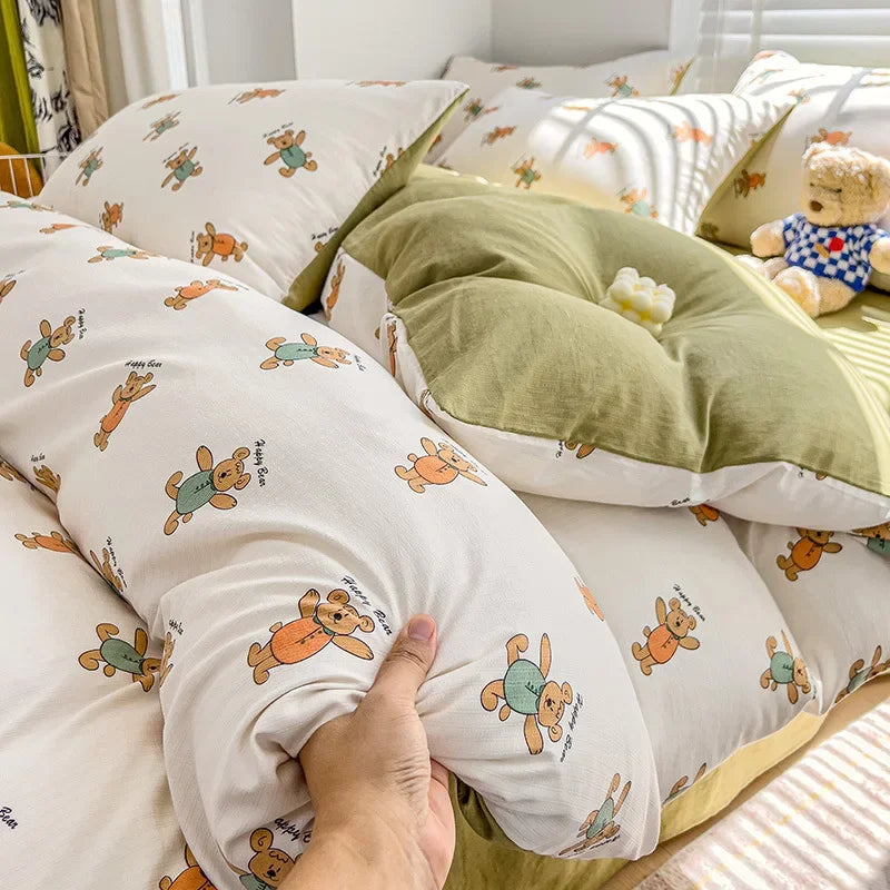 DecorBites™ Cotton Flower Printed Comforter Set: Breathable Double-Layer Yarn, Soft Bedding for Girls