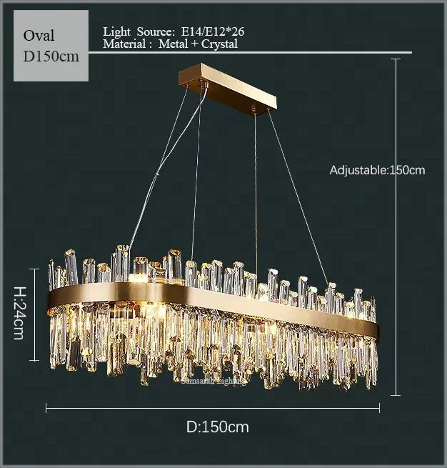 ثريا بيضاوية كريستالية LED من DecorBites™ لإضاءة غرفة الطعام
